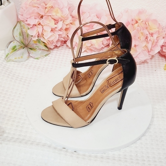 Cathy Jean Beige and Black Brazilian Leather Ankle Strap Heels Size 6 - Picture 2 of 11